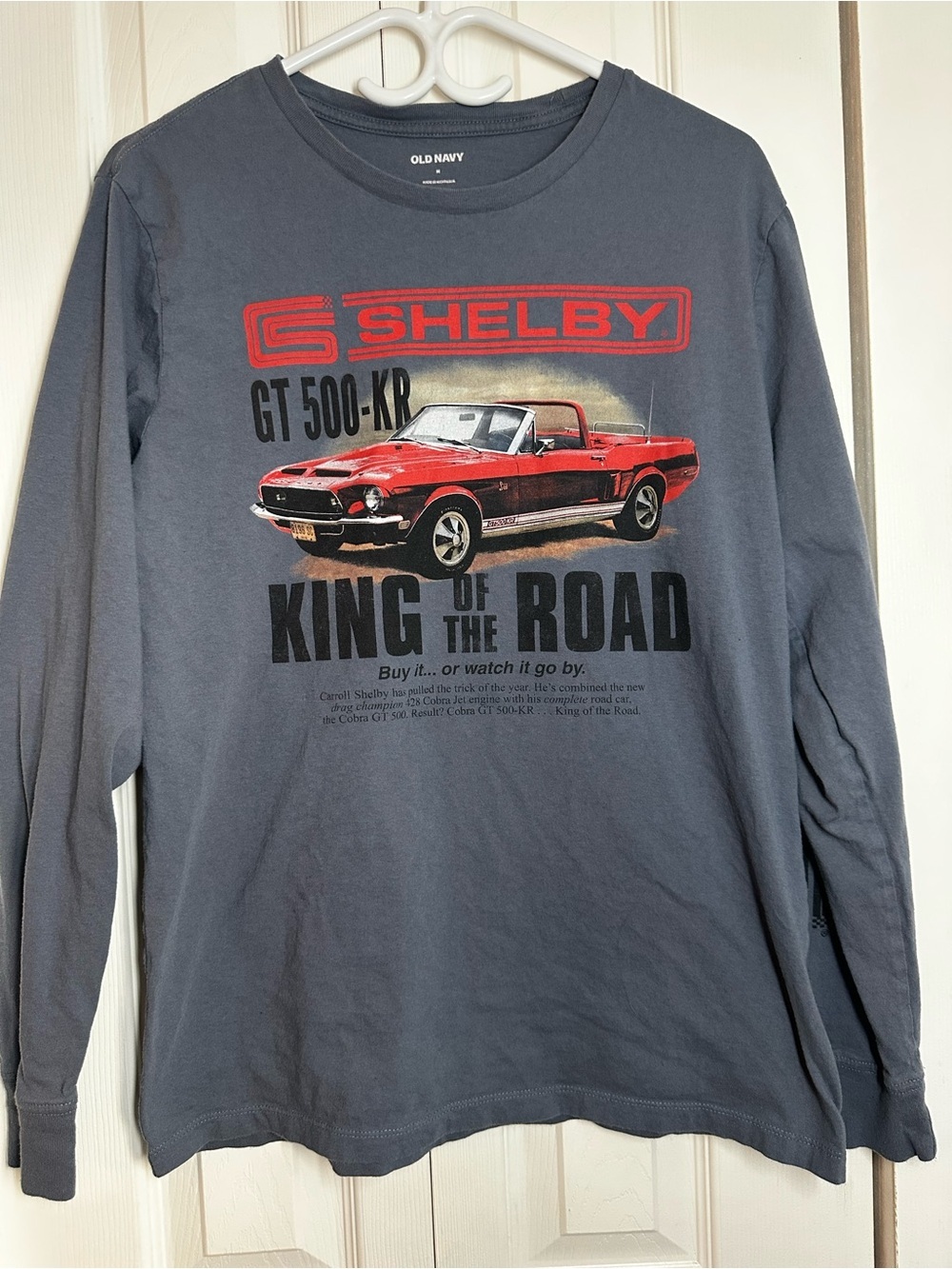 Old Navy Boys Heathered Blue Long-Sleeve Shelby GT500 Graphic Tee - Medium